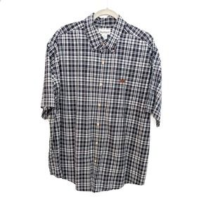Carhartt Button Up Shirt Mens XL Plaid Navy Blue White Cotton Casual